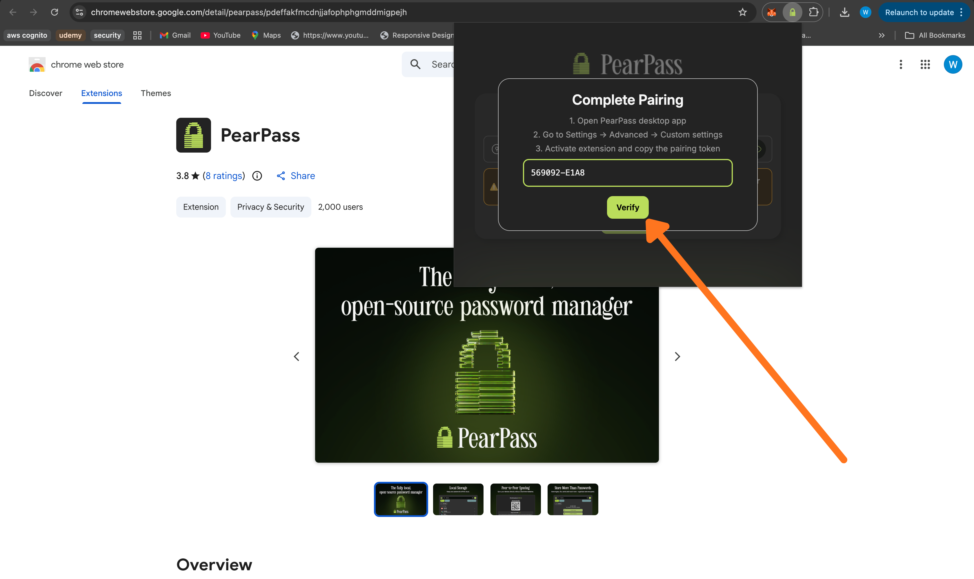 Paste pair code and verify